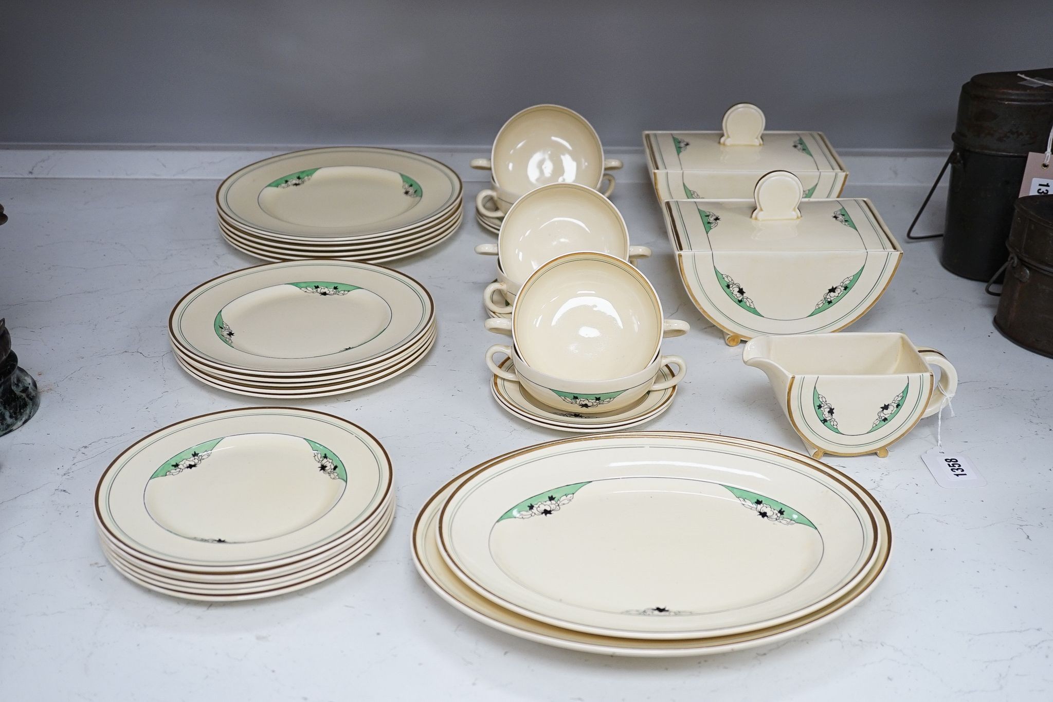 A Clarice Cliff Biarritz thirty-four piece soup set